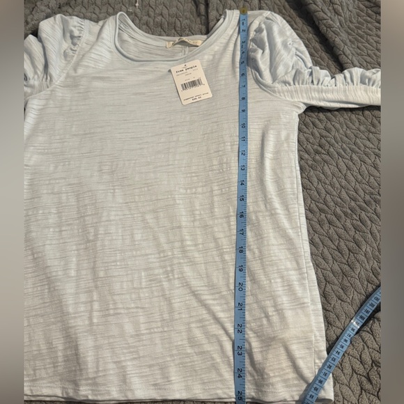 We The Free Light Blue Natasha Long Sleeve Top Ruched Sleeves - Picture 4 of 7